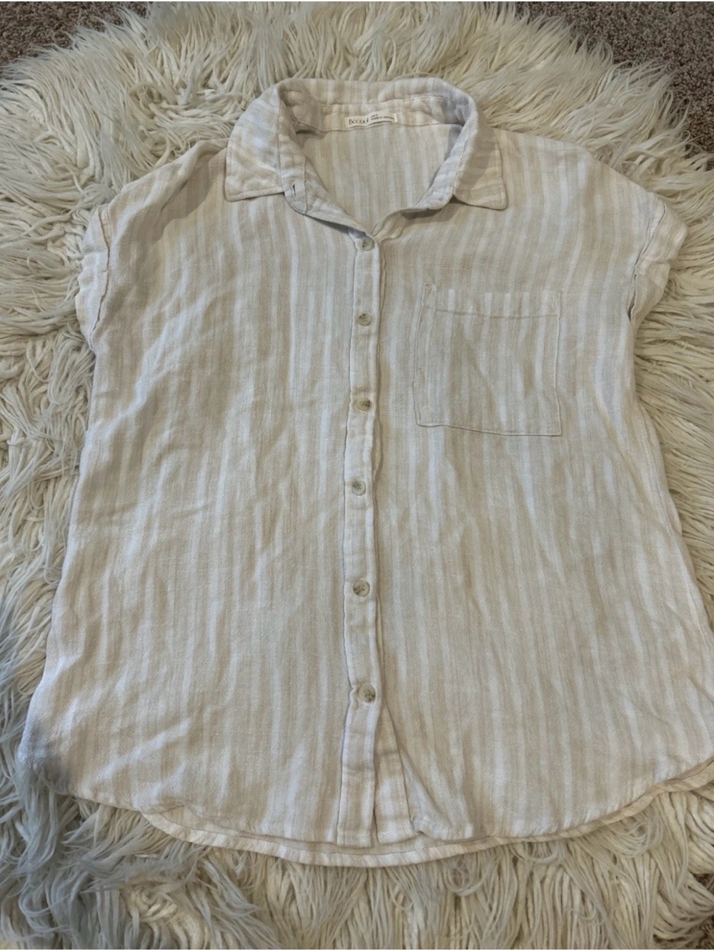 BE COOL women’s linen sz small cream and white button up beachy coastal vibes